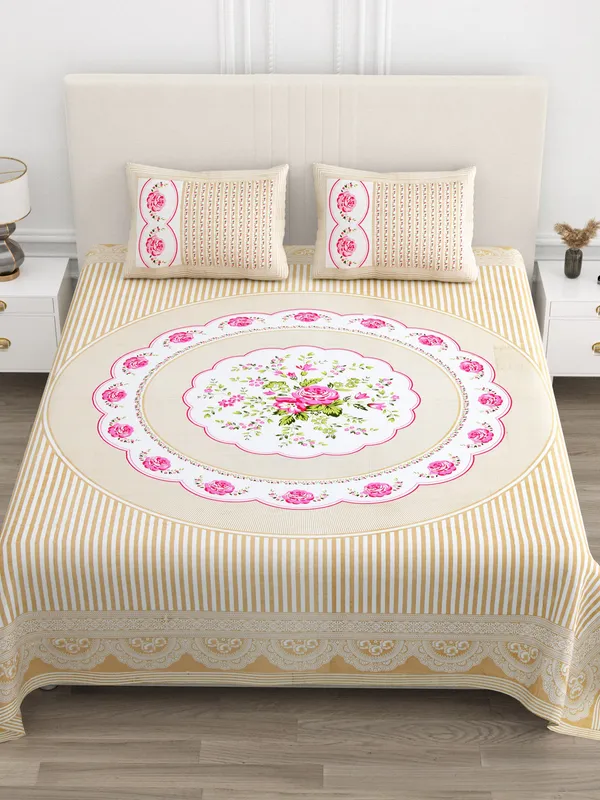 Yellow_Cotton_Rajwada_Pushp_Medallion_Collection_Double_Bedsheet_With_Pillow_Cover_100_X_108_Cm